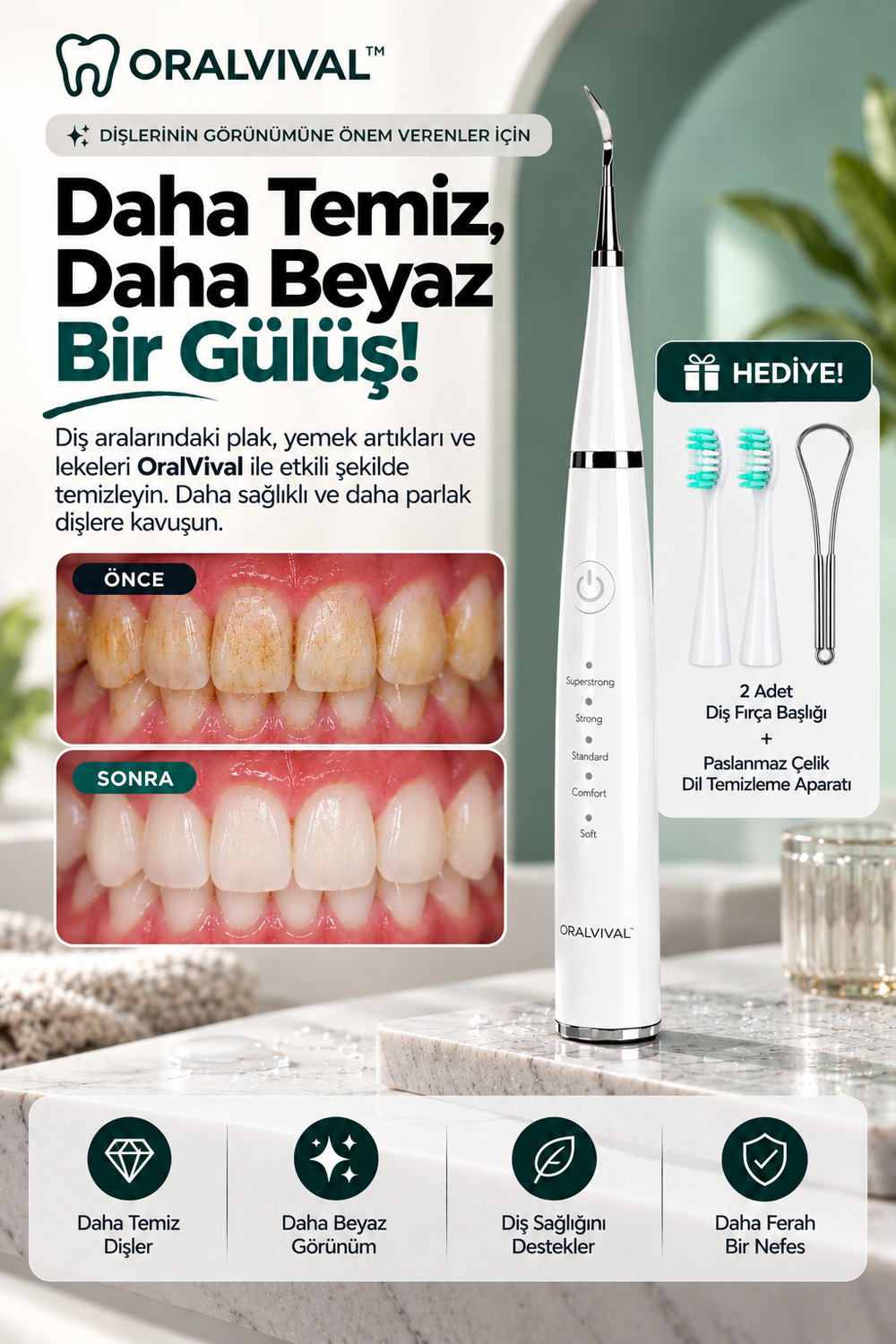 Oralvival™ Pro | Akıllı Ultrasonik Diş Temizleyici