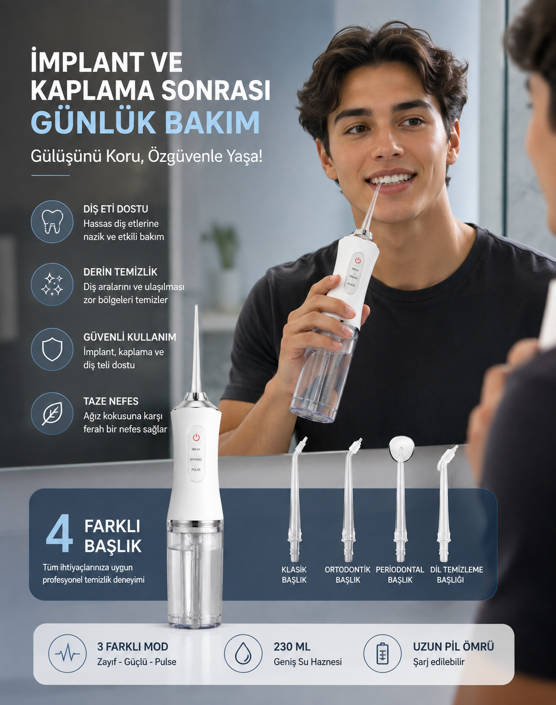 Oralvival Pro™ Taşınabilir Ağız Duşu - Diş, Dil ve Diş Teli Bakım Seti