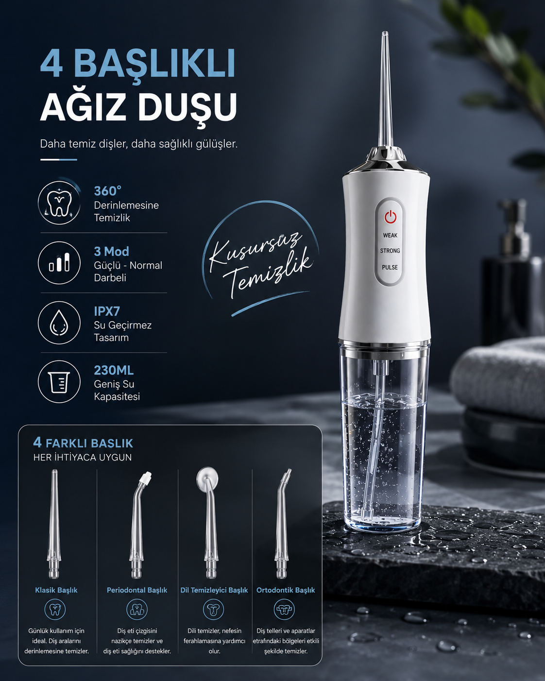 Oralvival Pro™ Taşınabilir Ağız Duşu - Diş, Dil ve Diş Teli Bakım Seti
