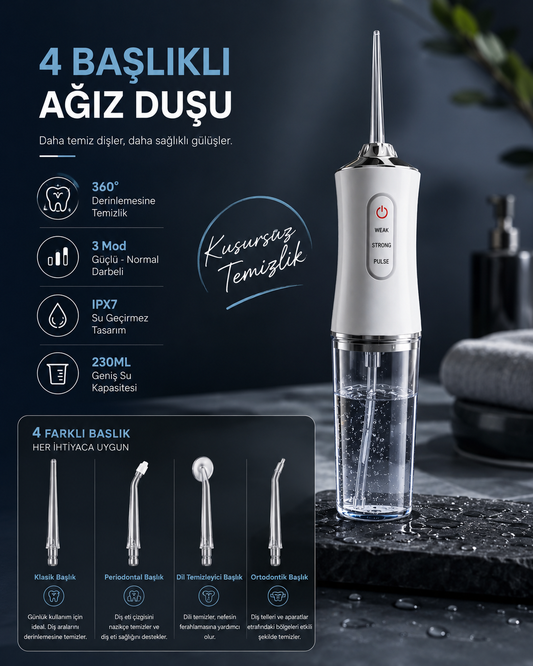Oralvival Pro™ Taşınabilir Ağız Duşu - Diş, Dil ve Diş Teli Bakım Seti