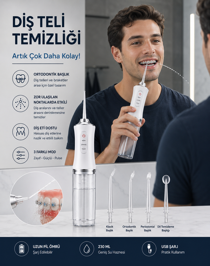 Oralvival Pro™ Taşınabilir Ağız Duşu - Diş, Dil ve Diş Teli Bakım Seti