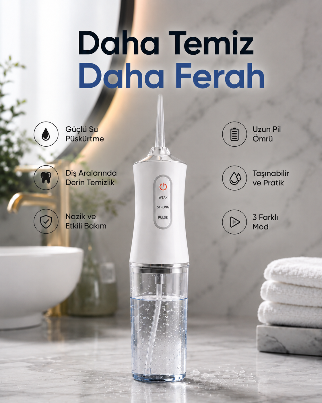 Oralvival Pro™ Taşınabilir Ağız Duşu - Diş, Dil ve Diş Teli Bakım Seti